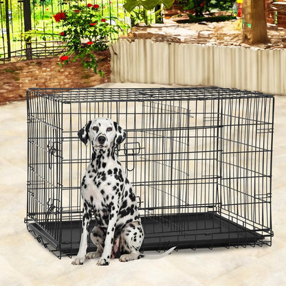 BestPet | Dog Crate | 48" | Black | Foldable Metal Kennel with Double Doors, Secure Slide-Bolt