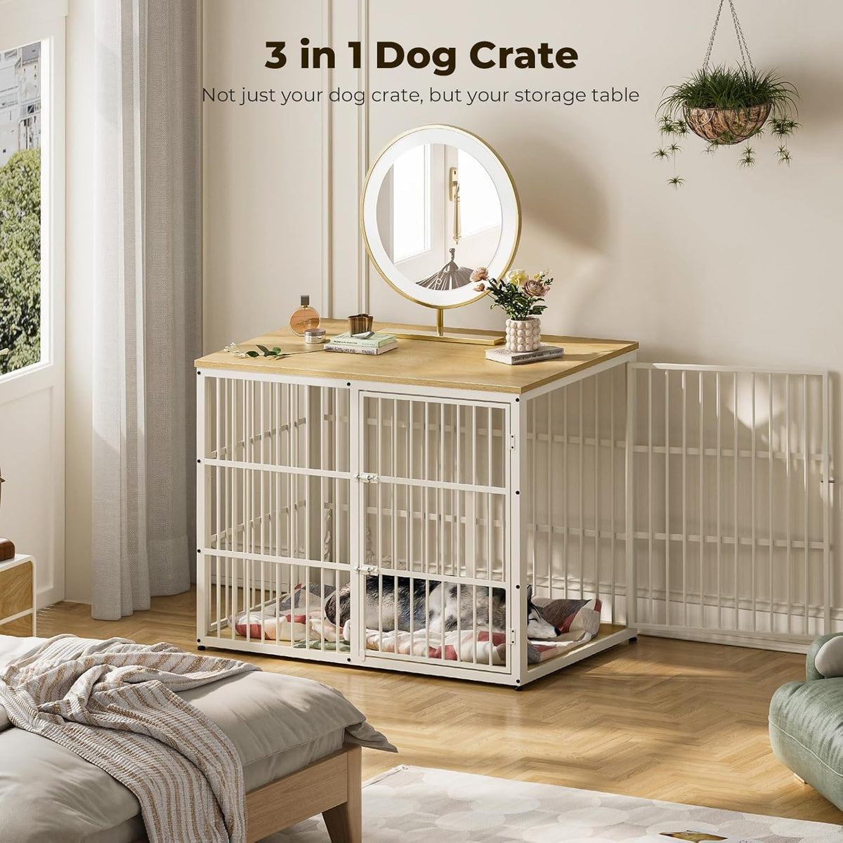 Lyromix 48'' XXL Dog Crate Furniture with 3 Doors,Wooden Crate End Table Heavy Duty Indoor