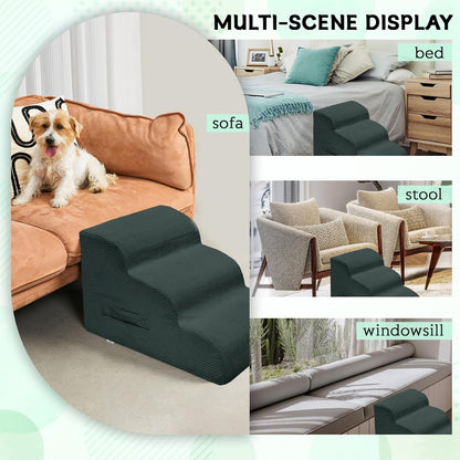 Dog Stairs Steps for High Bed, 4 Steps Pet Steps for Small Dogs Non-Slip Removable Washable Cover