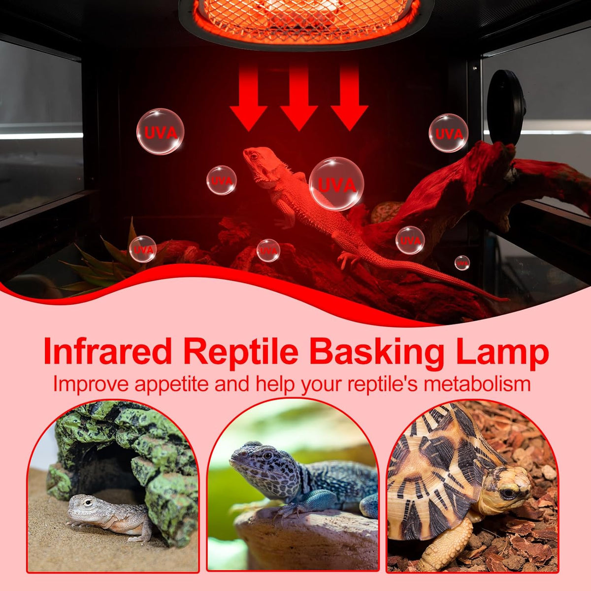G9 Reptile Infrared Heat Lamp, Terrarium Heating Lamp Fixture with 50W UVA Low Profile Night Red