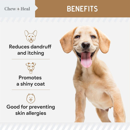Omega for Dogs - 180 Delicious Soft Chews - Salmon Oil Treats for Skin and Coat, Itch Relief - Fish