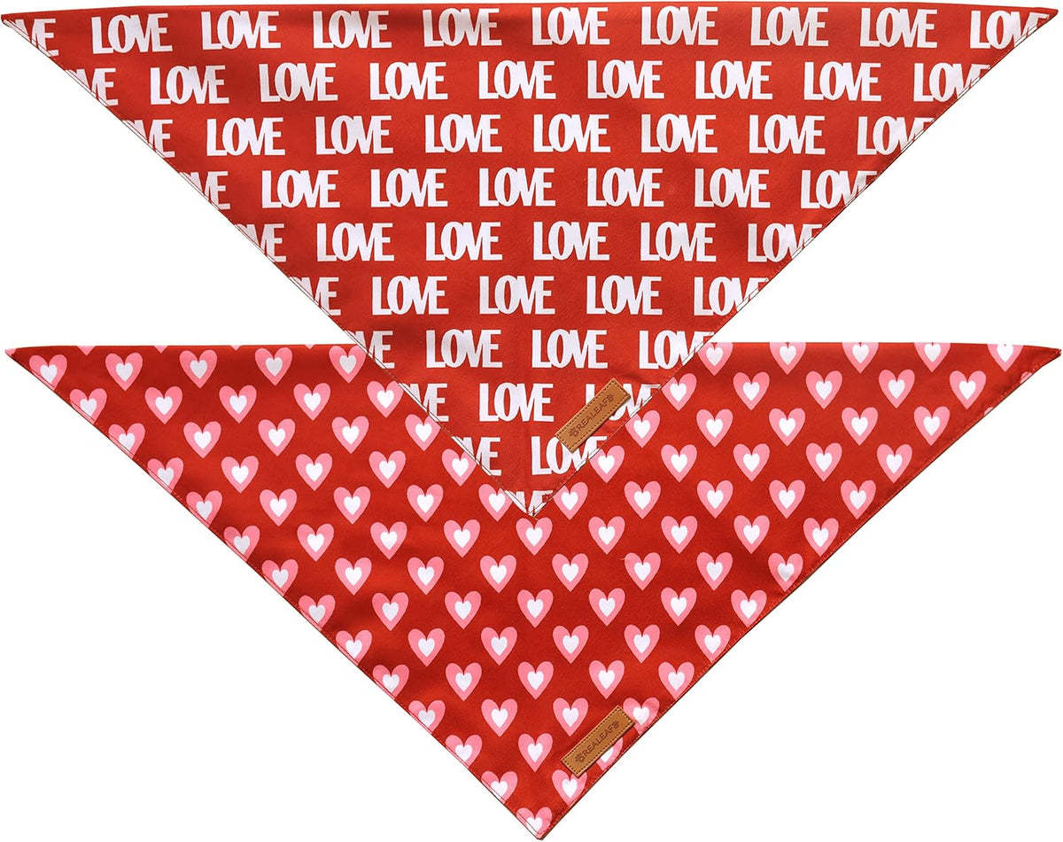 Realeaf Love Dog Bandanas 2 Pack, Triangle Reversible Mothers Day Valentine's Day Pet Scarf for Boy