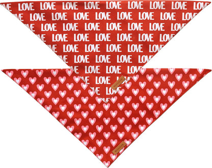 Realeaf Love Dog Bandanas 2 Pack, Triangle Reversible Mothers Day Valentine's Day Pet Scarf for Boy