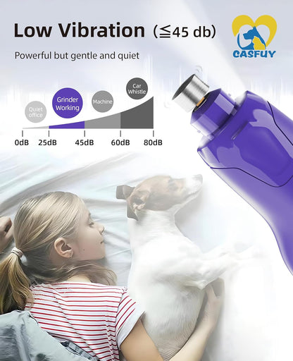 Casfuy Dog Nail Grinder Quiet - (45db) 6-Speed Pet Nail Grinder with 2 LED Lights for Large Medium