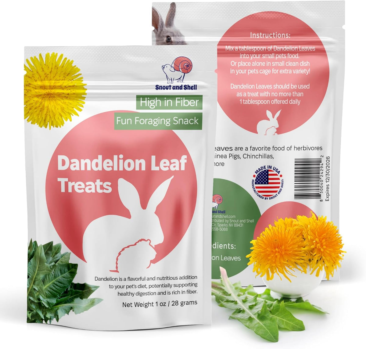 Snout and Shell Dandelion Leaf Treat for Small Pets – 1 oz (28g) | High-Fiber, Natural Foraging