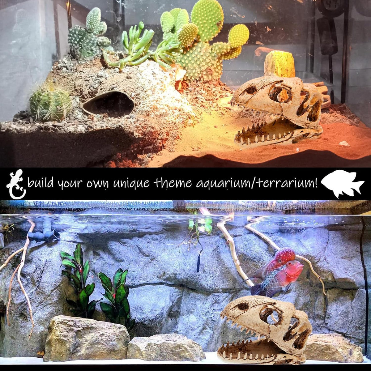 Dinosaur Animal Skull Aquarium Large Décor Cave Decorations Fish Hideout Tank Betta Tarantula