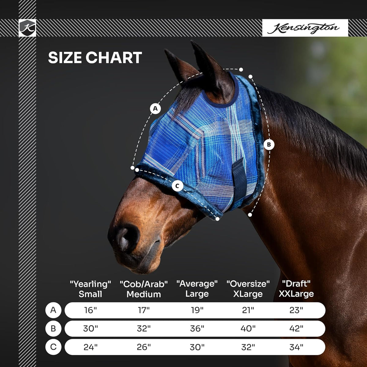Kensington UV Fly Mask with Fleece Trim - Protective Mask with Dual Ear Opening & Forelock Freedom