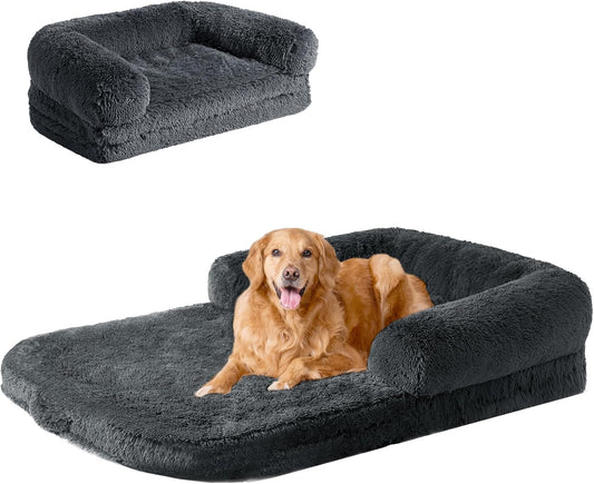 EHEYCIGA Human Dog Bed for Kids, Foldable XXL Dog Bed, Faux Fur Fluffy Pet Couch Bed, Orthopedic