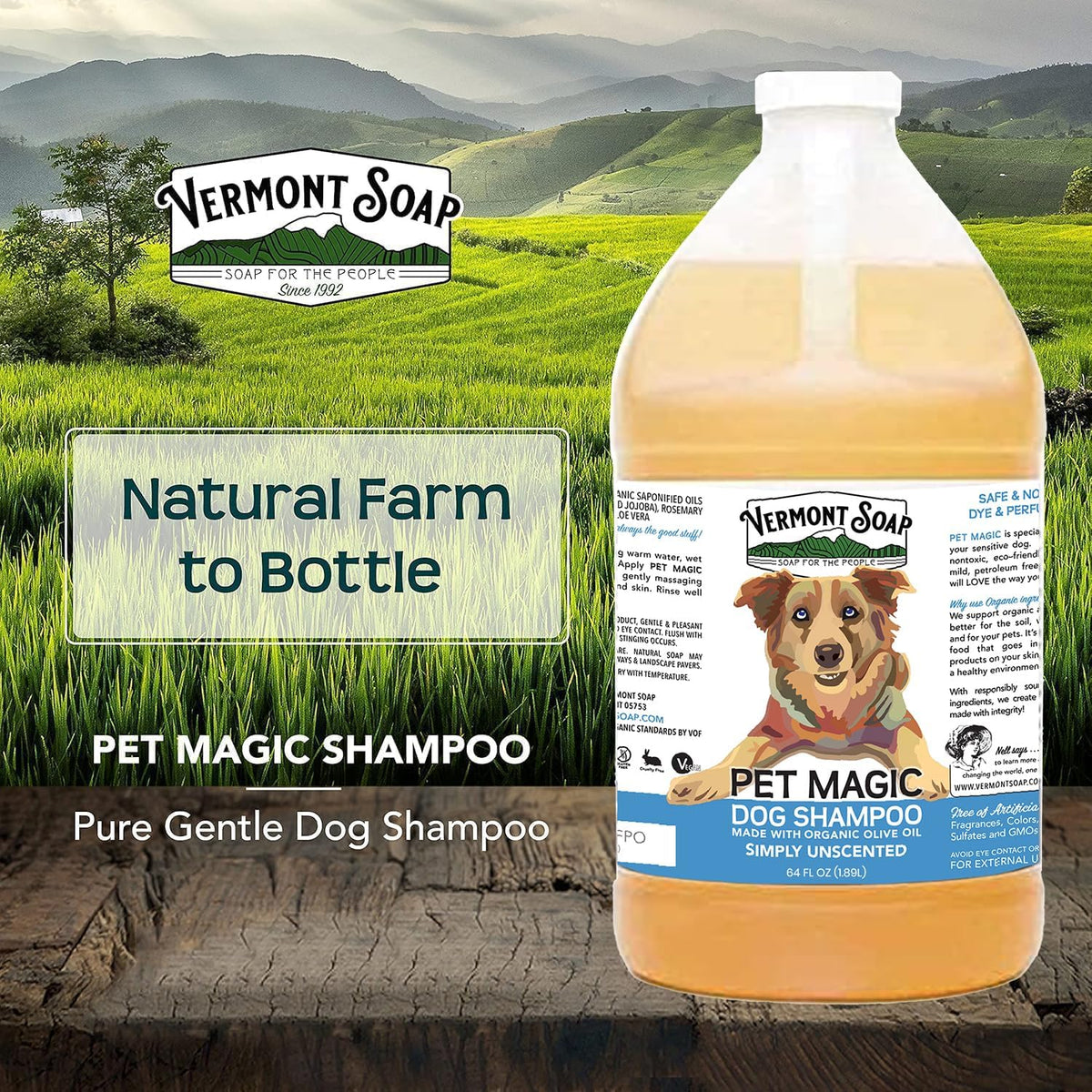 VERMONT SOAP Organics Pet Shampoo - Infused with Organic & Natural Olive Oil, Coconut & Aloe Vera
