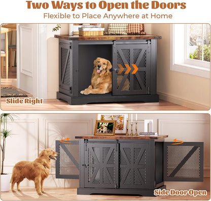 VOPEAK 40" Farmhouse Dog Crate Furniture, Heavy Duty Dog Cage for Medium Large Dogs, Dog Crate Dog