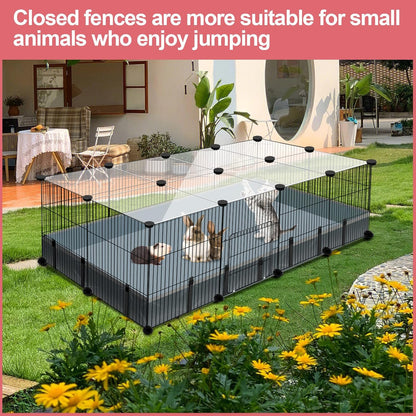 20 Panels Small Animal Playpen, 48" x 24" x 16" Pet Playpen with Waterproof Mat, C&C Cage for