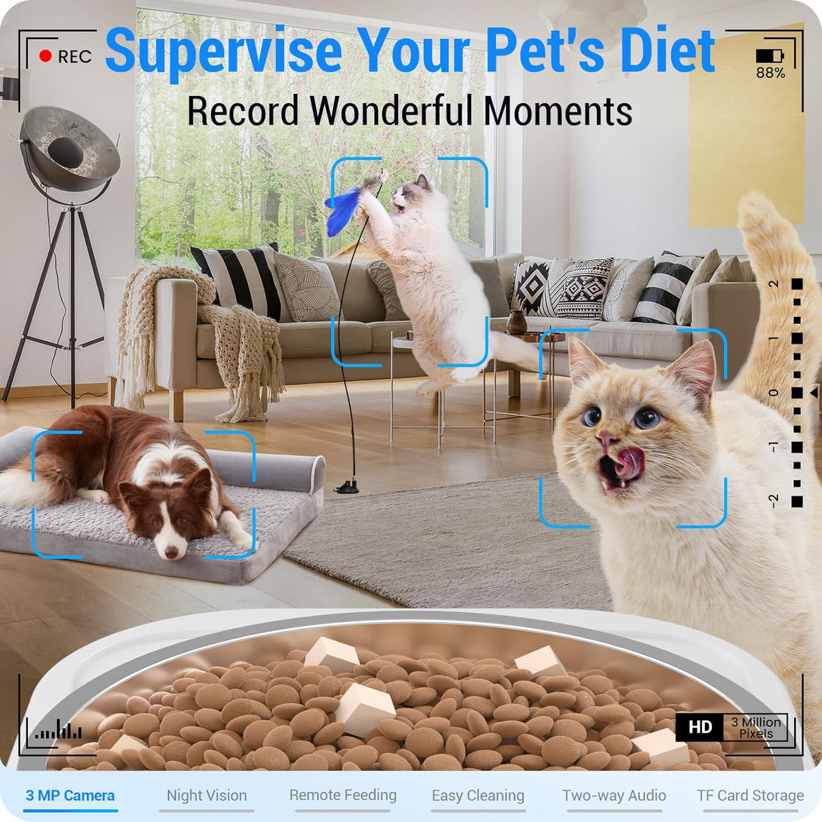 Automatic Cat Feeder with 2K Camera: 5G WiFi Automatic Dog Feeder with Night Vision,Cat Food