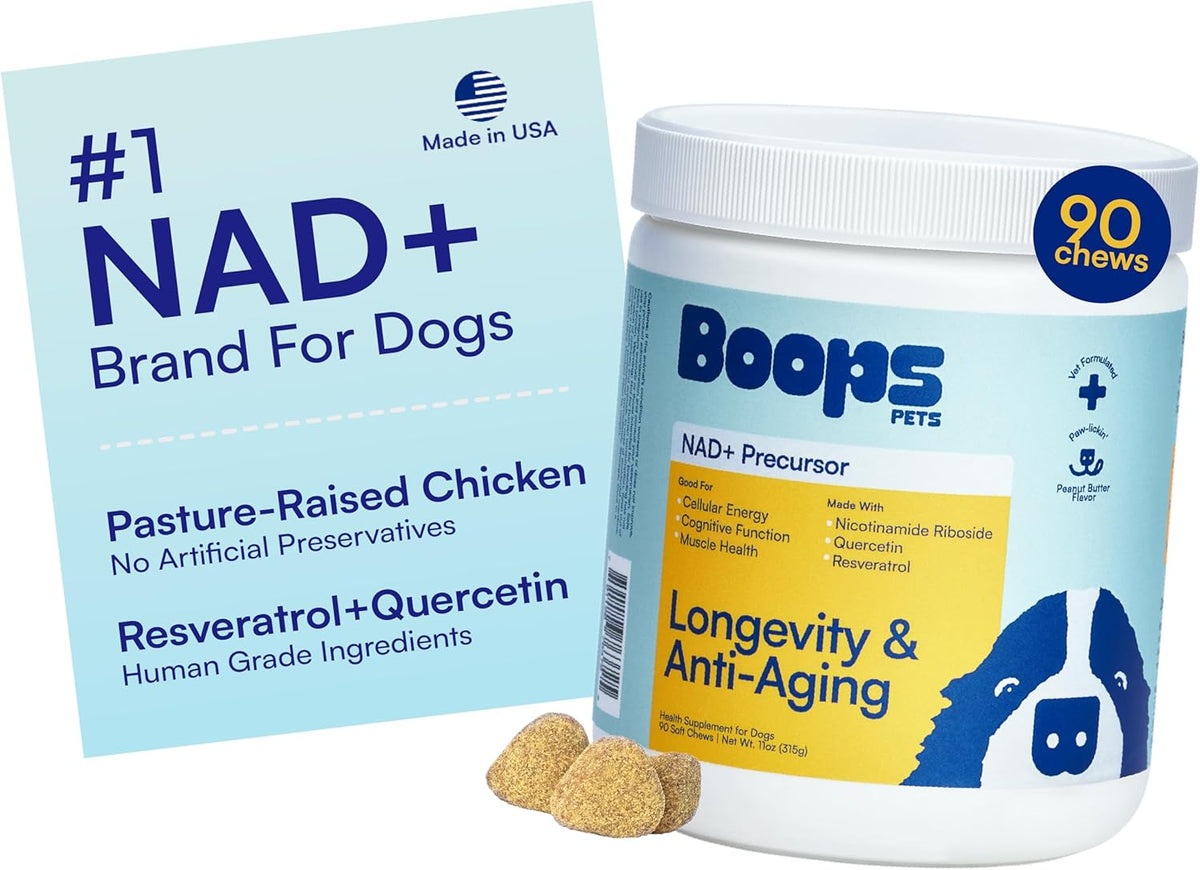 NAD+ Precursor & Senior Dog Supplement - 90 Soft Chews & Vitamins - NMN Alternative for Longevity