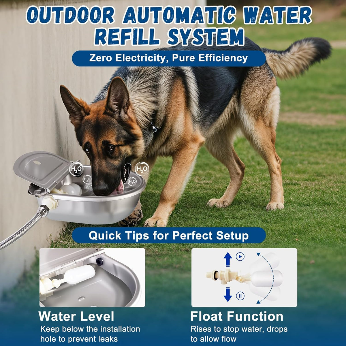 Automatic Water Dispenser for Dogs, Auto Dog Waterer for Outdoor, Stainless Steel Water Bowl