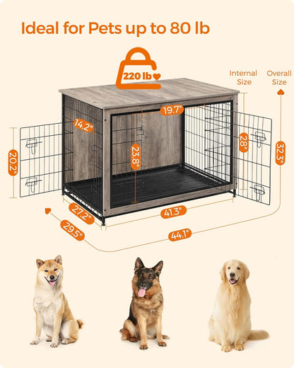 Feandrea Dog Crate Furniture, 44.1" Side End Table, Modern Kennel for Dogs Indoor up to 80 lb