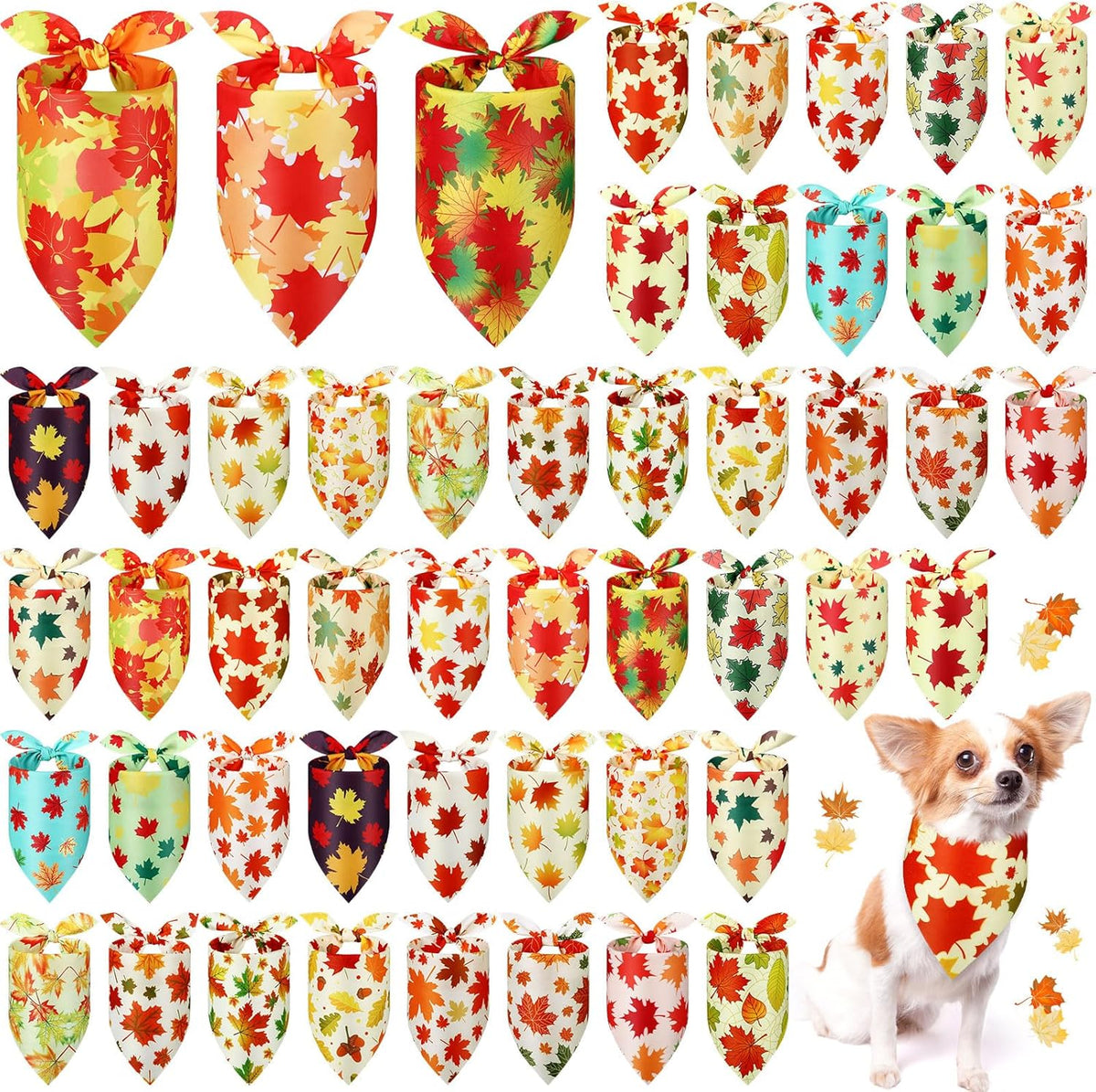 Abbylike 50 Pcs Fall Thanksgiving Dog Maple Leaves Bandanas Bulk Bandanas for Dogs Triangle