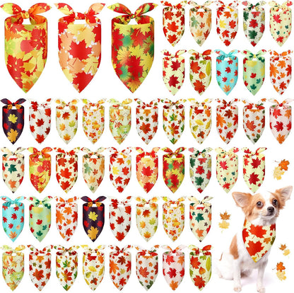 Abbylike 50 Pcs Fall Thanksgiving Dog Maple Leaves Bandanas Bulk Bandanas for Dogs Triangle