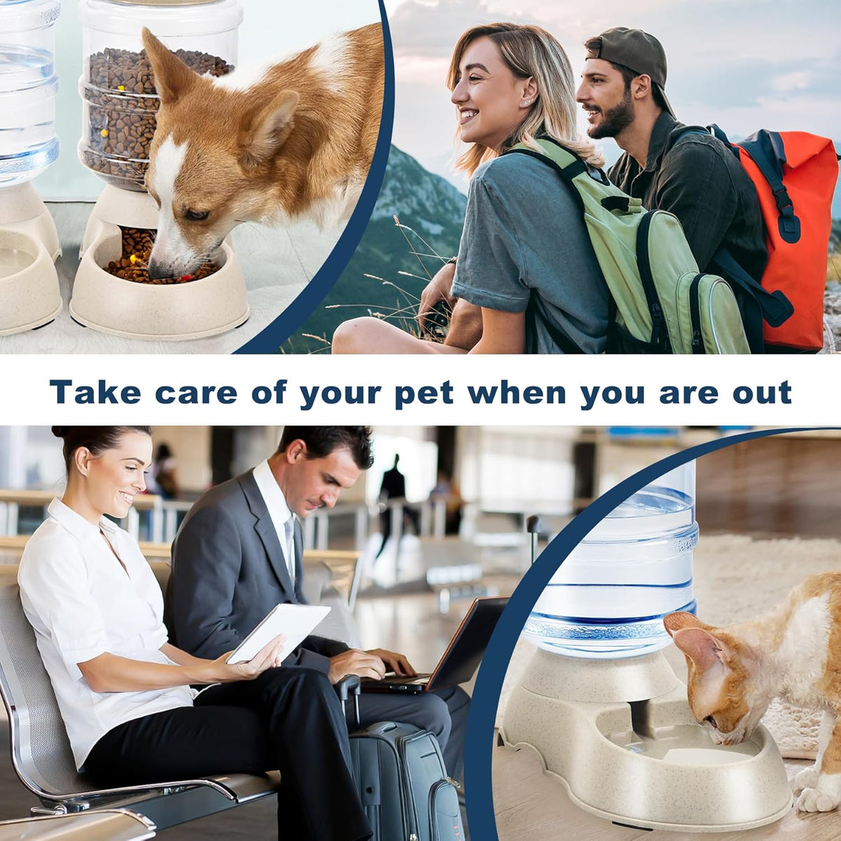 2 Pack Automatic Cat Feeder and Water Dispenser in Set Pet Food Bowl for Small Medium Dog Pets
