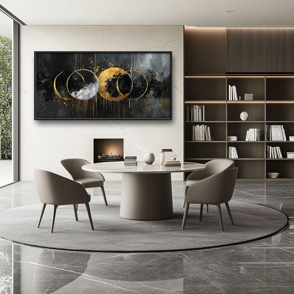 Quorin Abstract Sun Moon Large Wall Art Black and Gold Circle Pictures Sun and Moon Wall Decor