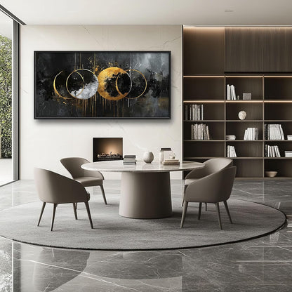 Quorin Abstract Sun Moon Large Wall Art Black and Gold Circle Pictures Sun and Moon Wall Decor