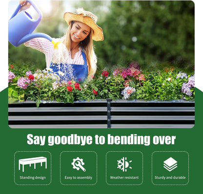 Land Guard Galvanized Raised Garden Bed with Legs, 96×24×32in Raised Garden Beds Outdoor with