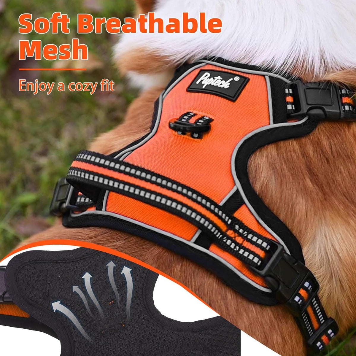 PUPTECK No Pull Dog Harness for Large, Adjustable Reflective Dog Harness with Handle Easy Control