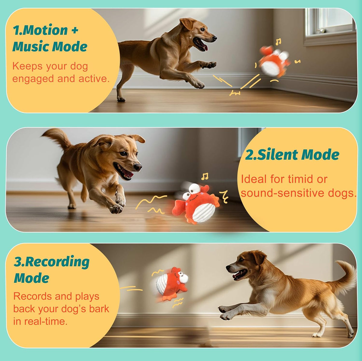 Crab Interactive Dog Toys – Rechargeable Self-Play Toy with Motion-Activated Ball & Music Recording