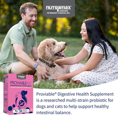 Nutramax Proviable Probiotics for Dogs and Cats, Daily Digestive Health Supplement with Multiple