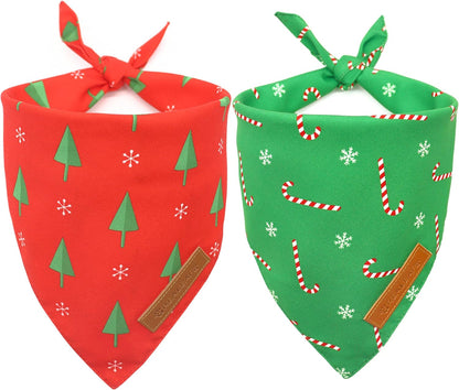 Realeaf Christmas Dog Bandanas 2 Pack, Reversible Red Green Xmas Dog Scarf for Boy and Girl