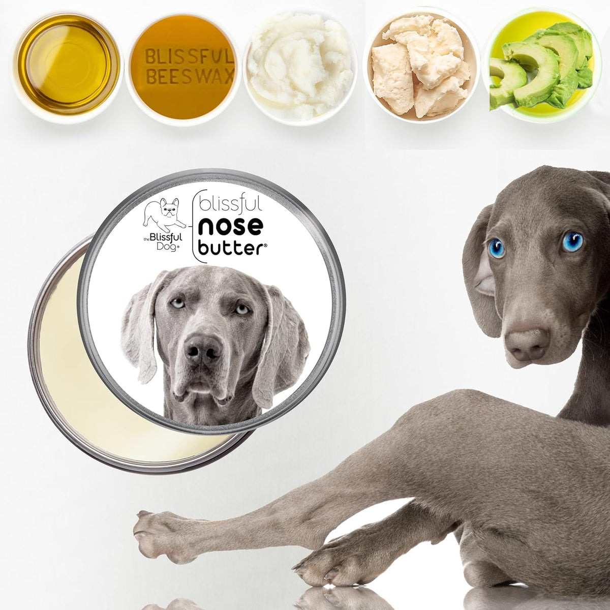 The Blissful Dog Weimaraner Nose Butter for Dry, Cracked Skin, Lick-Safe Dog Nose Balm with