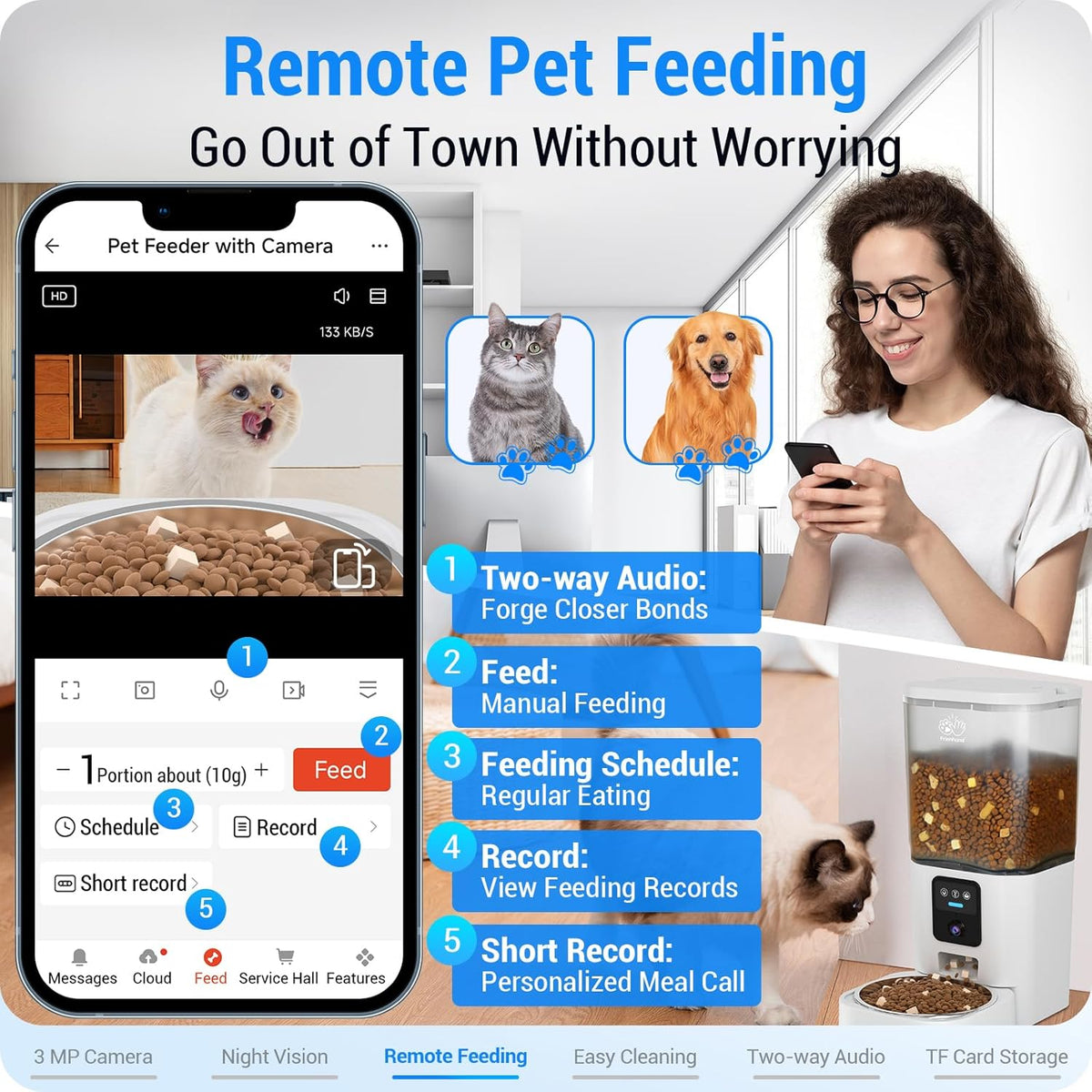 Automatic Cat Feeder with 2K Camera: 5G WiFi Automatic Dog Feeder with Night Vision,Cat Food