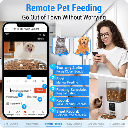 Automatic Cat Feeder with 2K Camera: 5G WiFi Automatic Dog Feeder with Night Vision,Cat Food