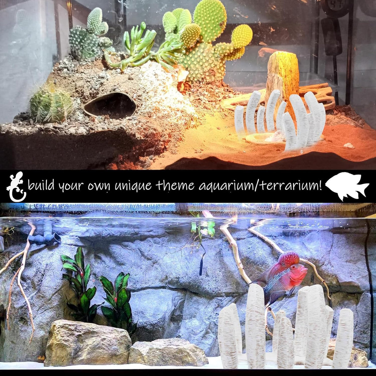 Skull Fish Tank Decorations Dinosaur Bones Snake Hideout Cave Animal Reptile Ornament Halloween