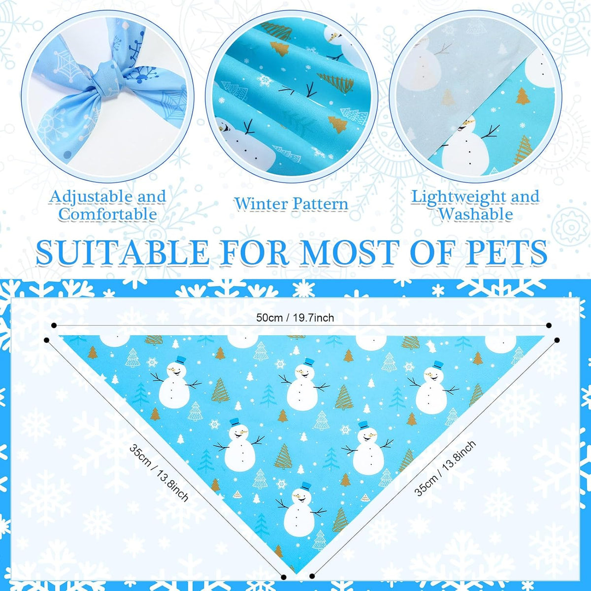 Abbylike 50 Pcs Winter Dog Bandanas Bulk Blue Snowflake Dog Bandanas for Pets Triangle Kerchief