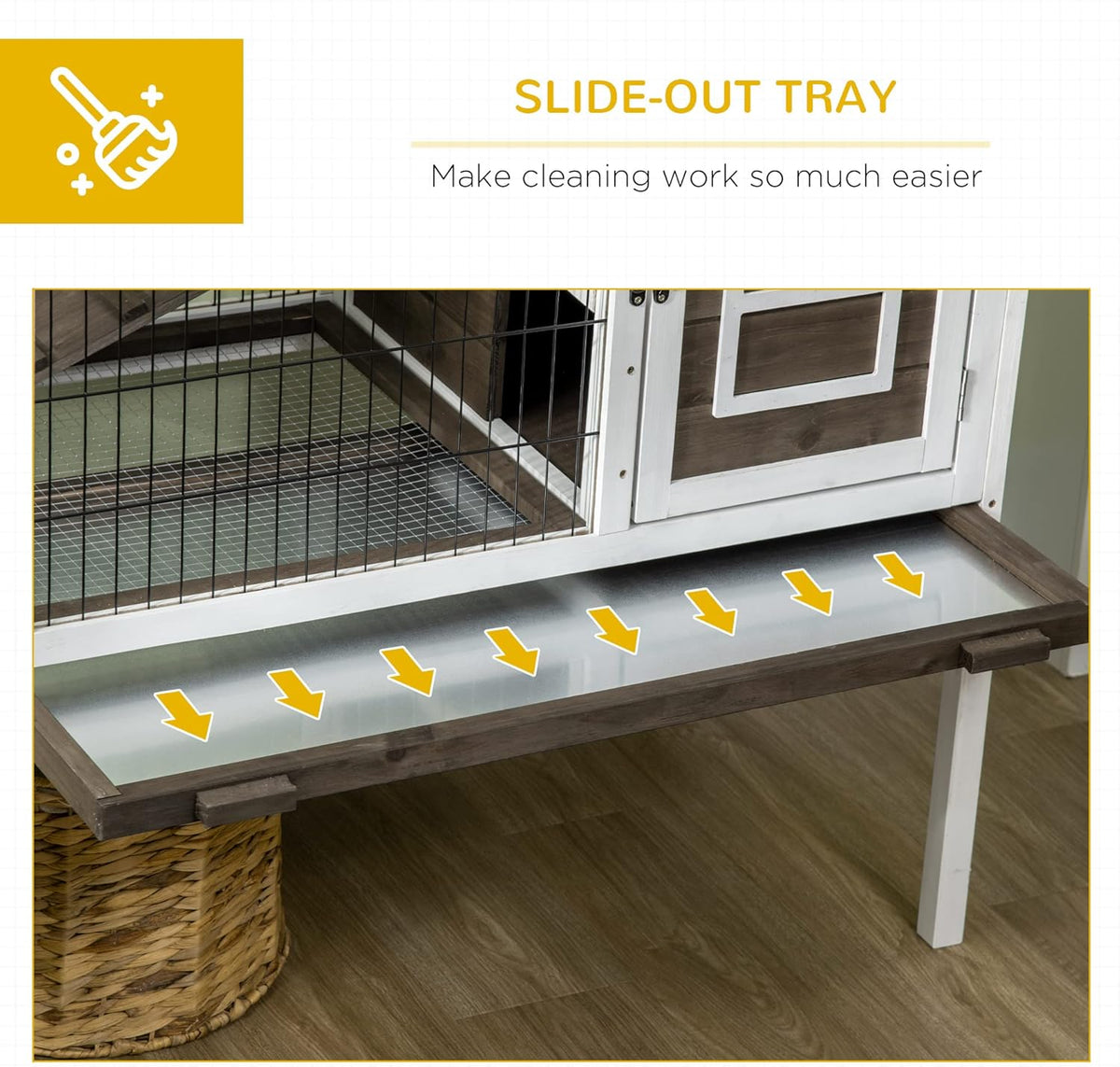 PawHut Wooden Rabbit Hutch, Indoor Elevated Guinea Pig Cage with Run, Ladder, Lockable Doors and