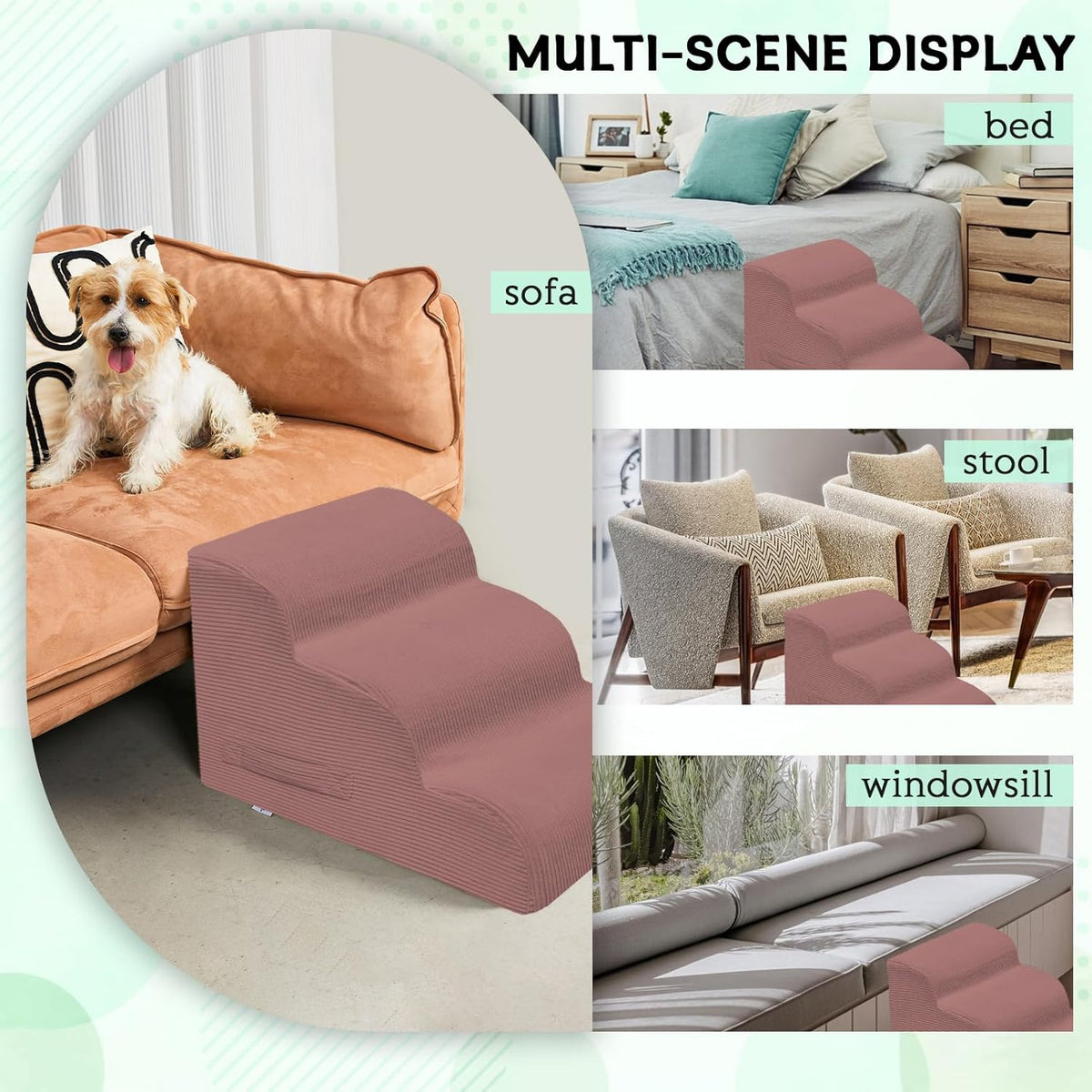 Dog Steps for Small Dogs, 4-Step Pet Ramp Stairs for High Beds and Sofa, Non-Slip Pet Stairs for