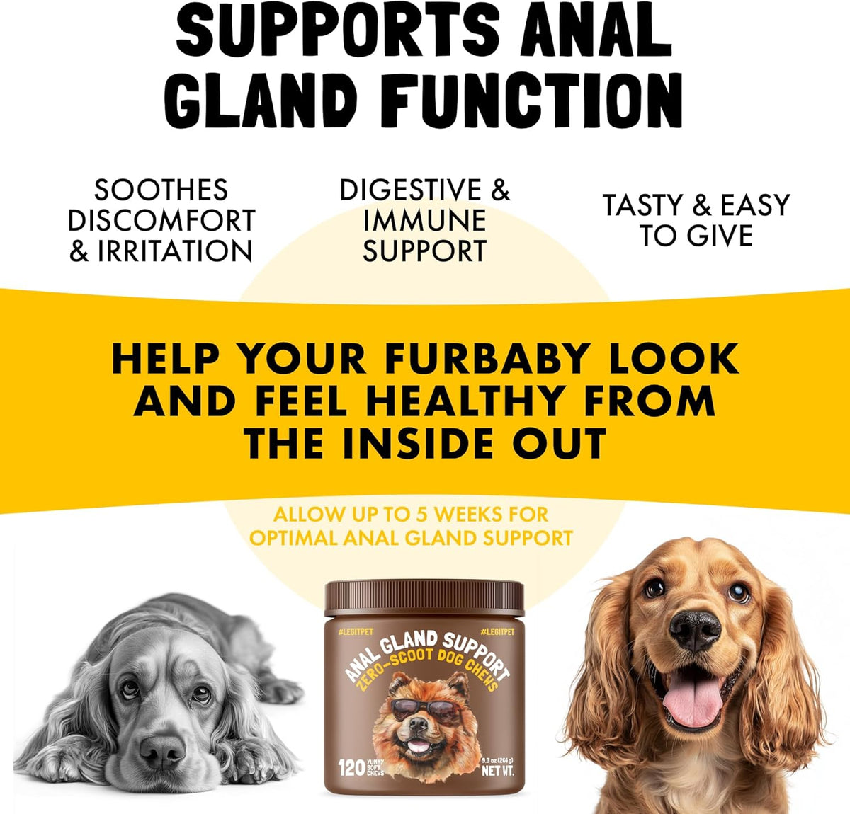 LEGITPET Anal Gland Relief Chews for Dogs Fiber & Digestive Support Supplement Soft Treats for