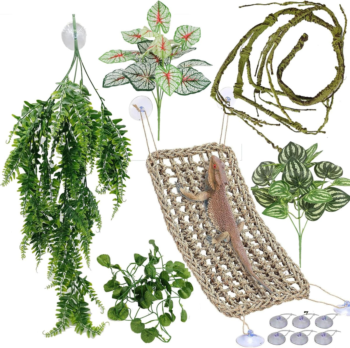 Reptile Plants for Bearded Dragon Tank Accessories, Terrarium Plant Artificial Decor for Snake
