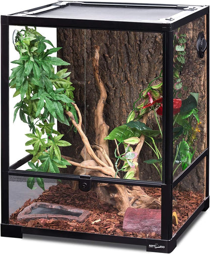 REPTI ZOO Reptile Glass Terrarium, 18" x 18" x 24" Knock-Down Reptile Habitat Tank with Double