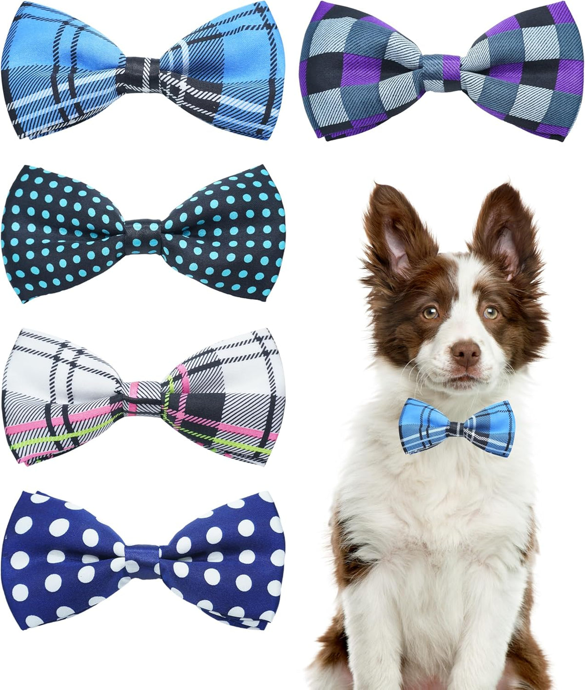 PET SHOW 5 Pack Pet Big Dogs Collar Embellishment Attachment Bow Ties for Medium Large Dogs Collar