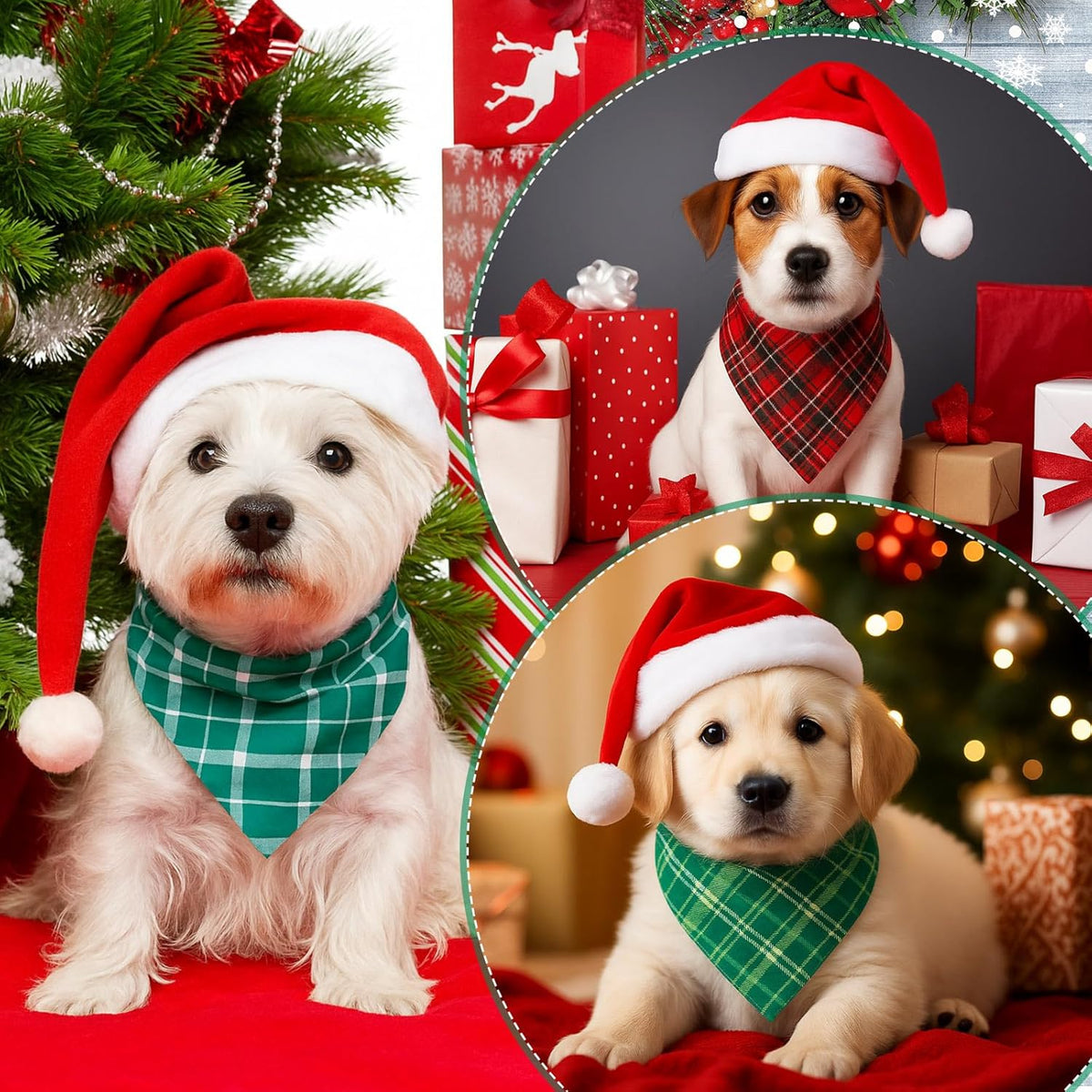 Abbylike 50 Pieces Christmas Plaid Dog Bandanas Bulk Xmas Bandanas for Dogs Triangle Kerchief Bibs