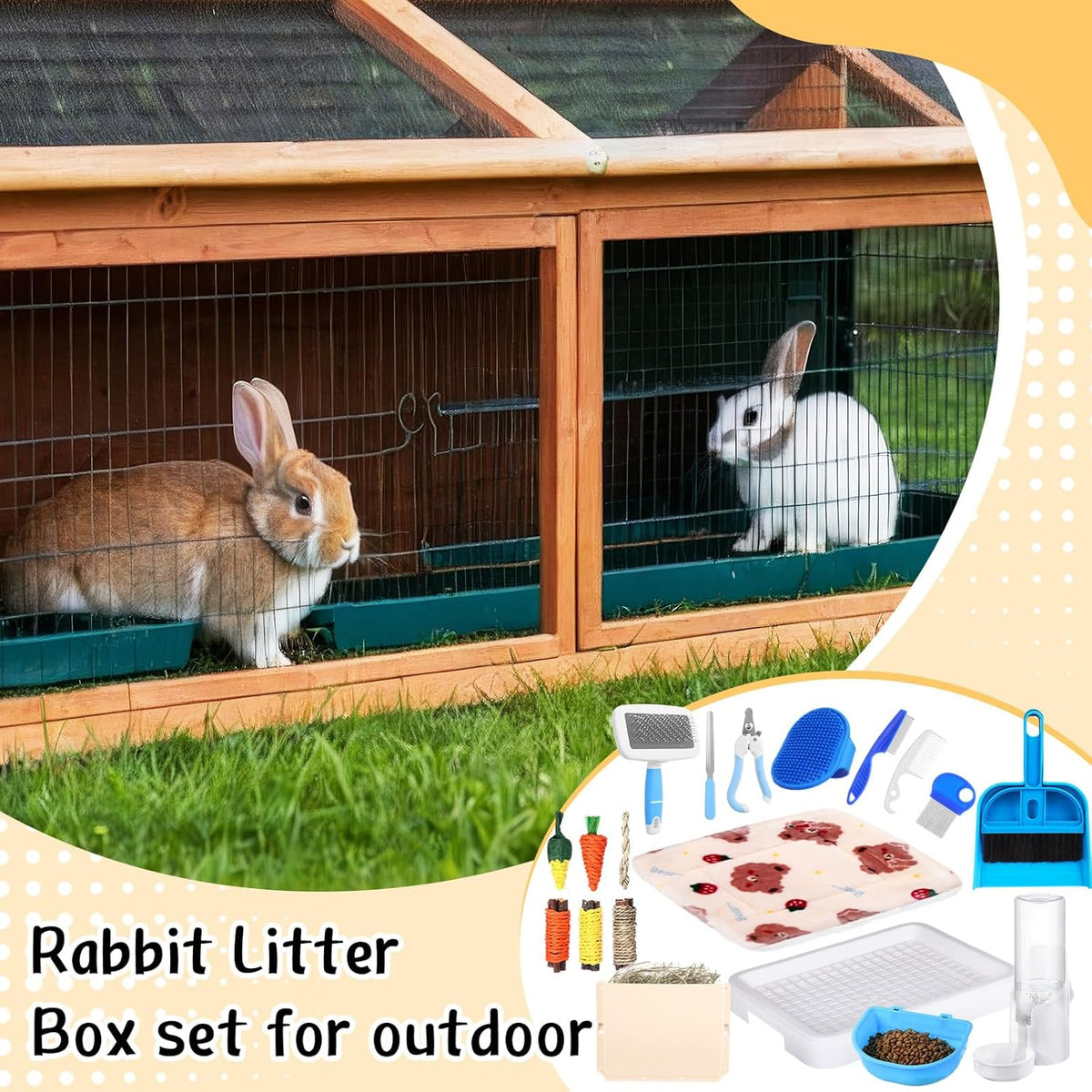 19 Pcs Rabbit Starter Kit Small Bunny Litter Box Animal Grooming Kit Water Bottle Bunny Toys Hay