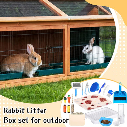 19 Pcs Rabbit Starter Kit Small Bunny Litter Box Animal Grooming Kit Water Bottle Bunny Toys Hay