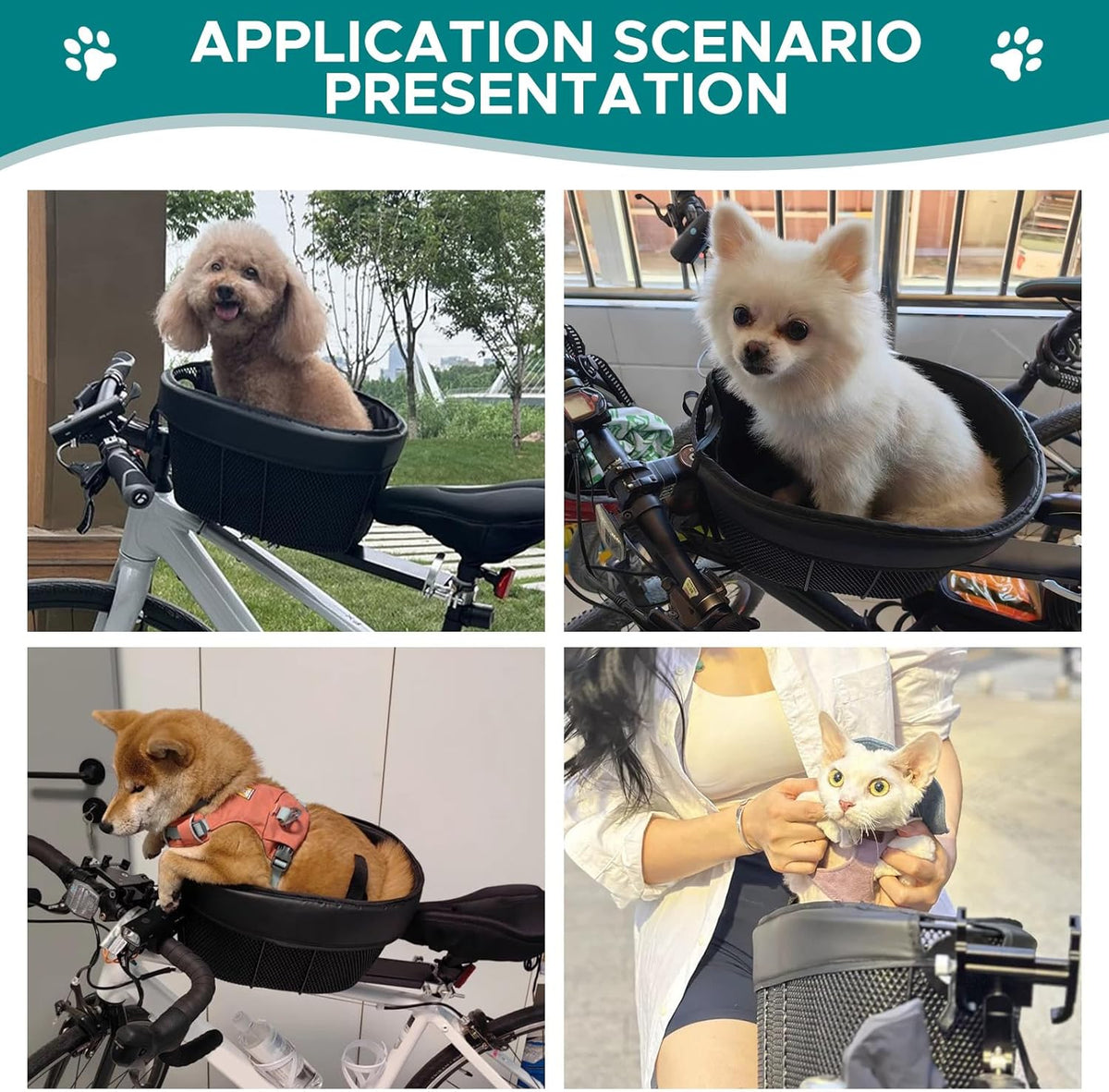 Dog Bike Basket Mountain Bike Shopping Basket Portable Cat and Dog Carrier for Bike Front Crossbar
