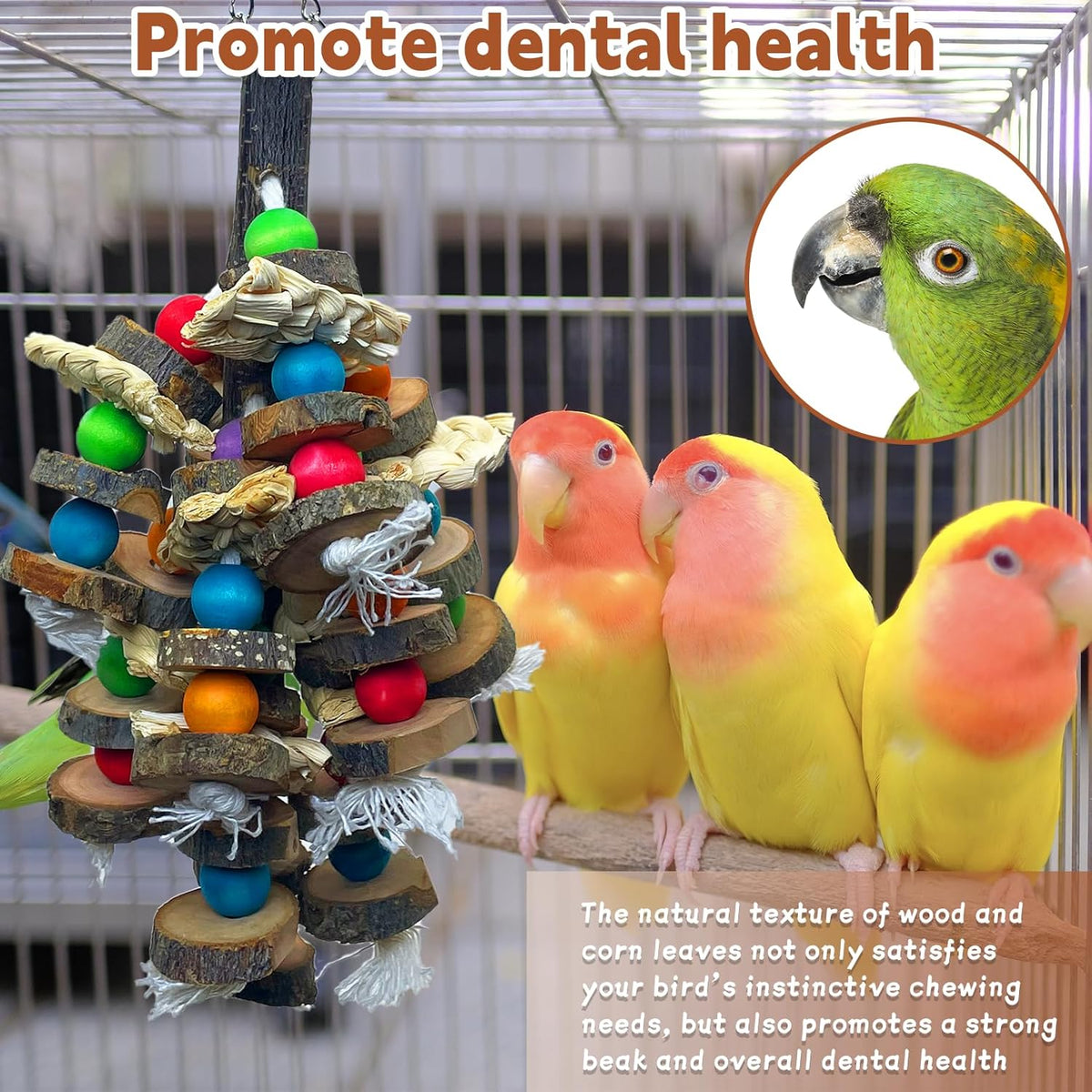 PINVNBY Bird Toys Parrot Toys, Natural Wood Bird Chewing Toys, Parakeet Hanging Toys for African