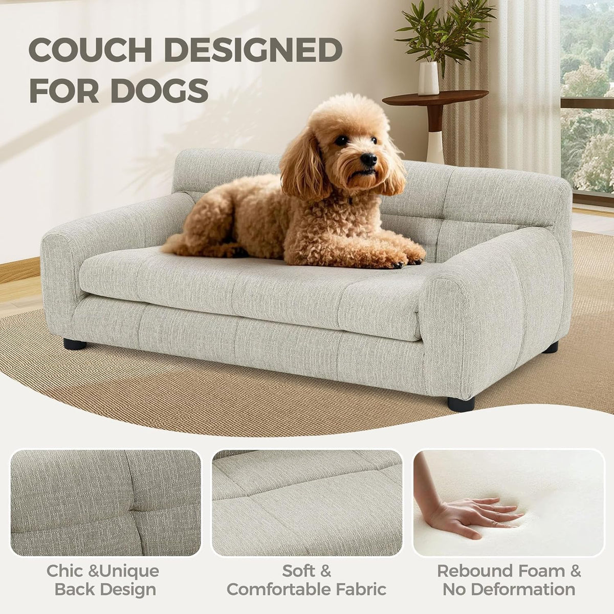 Dog Couch Bed, Mini Sofa for Dogs with Backrest and Armrest, Durable Pet Sofa with Soft Foam