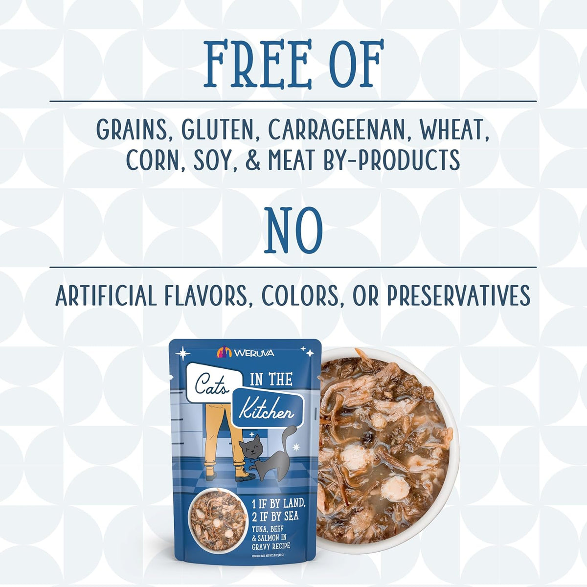 Weruva Cats in The Kitchen, 1 if by Land, 2 if by Sea with Tuna, Beef & Salmon in Gravy Cat Food