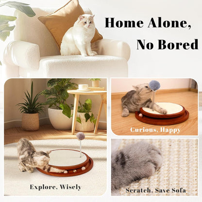 Cat Scratcher, Cat Cratch Sisal Pad with Wooden Roller Ball Toy, Cat Scratchers Interactive Toys