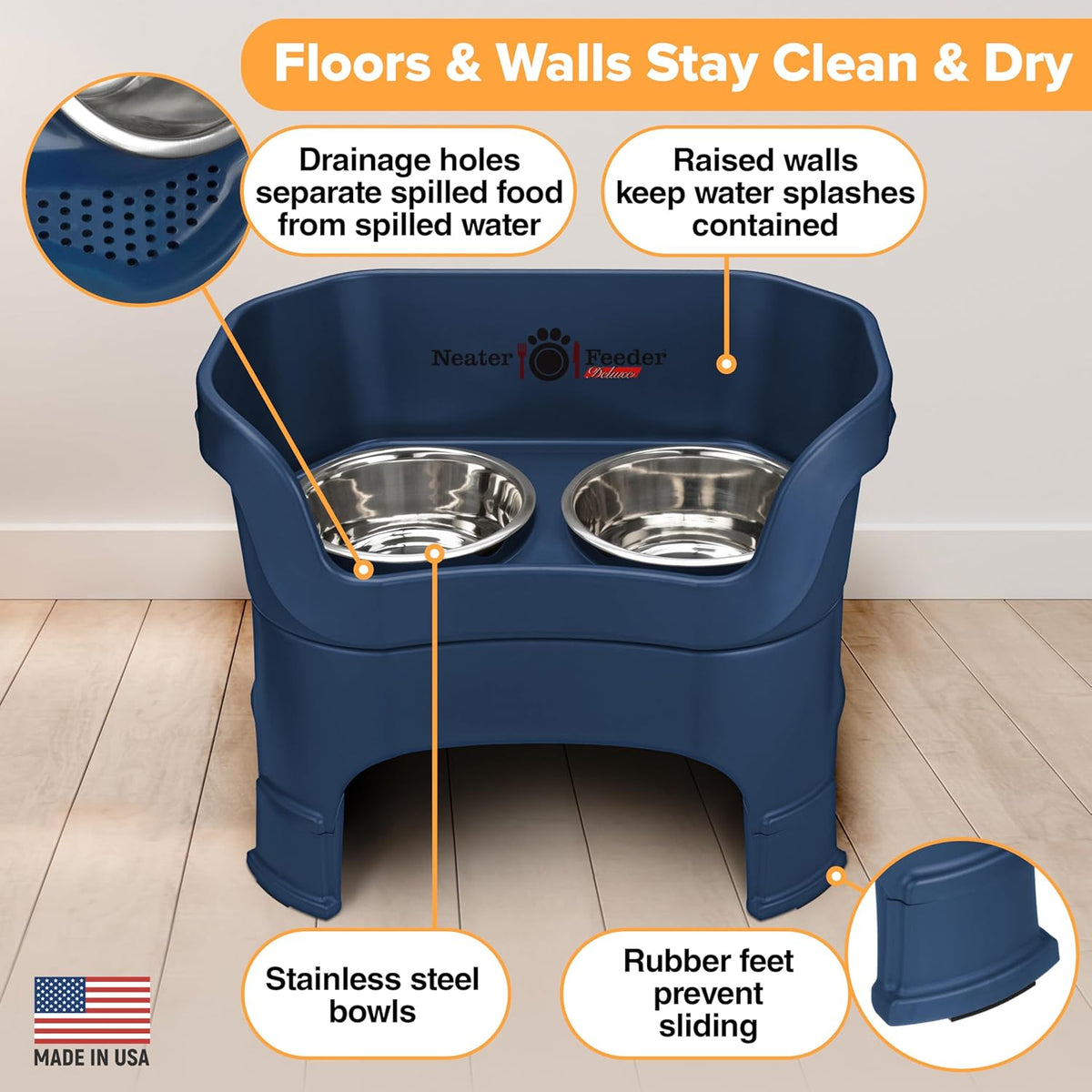 Neater Feeder Deluxe Mess Proof Dog Bowls Elevated for Large Dogs – Made in USA – No Spill Raised