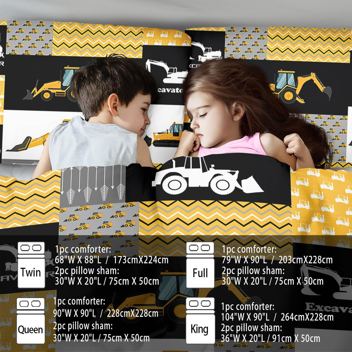 Construction Comforter Set Queen Boys,Yellow Queen Construction Bedding Set,Engineering Vehicles